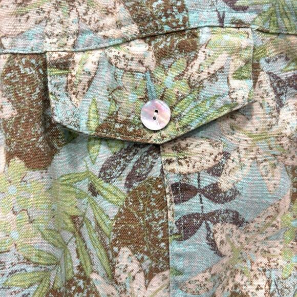 Charter Club 100% Linen Jacket Size 2X Floral Print Mother Of Pearl Buttons - Picture 4 of 10